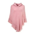 thumbnail image 1 of Women Winter Knit Hooded Poncho Cape Crochet Fringed Tassel Shawl Wrap Sweater, 1 of 19
