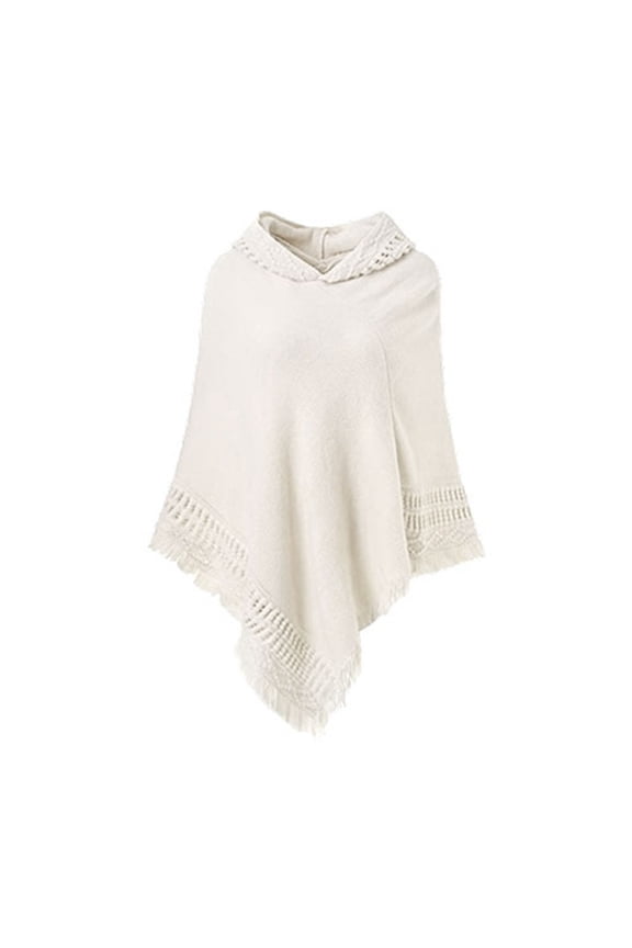Women Winter Knit Hooded Poncho Cape Crochet Fringed Tassel Shawl Wrap Sweater