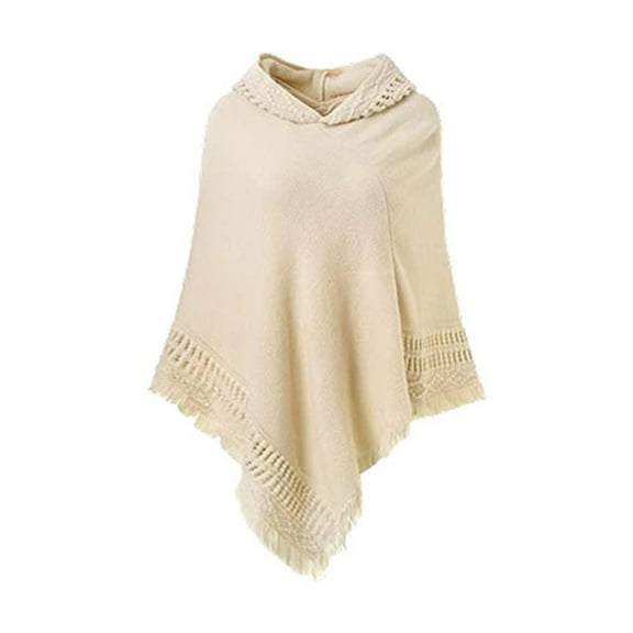 Women Winter Knit Hooded Poncho Cape Crochet Fringed Tassel Shawl Wrap Sweater