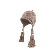 Women Winter Knitted Ear Protection Hat Tassel Warm Handmade Knitted Ski Beanie Hat Windproof Hat Without Lining