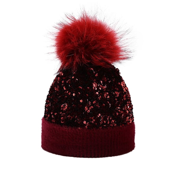 Women Winter Knitted Hat with Dyed and Sparkling Sequins for Outdoor Cold Weather