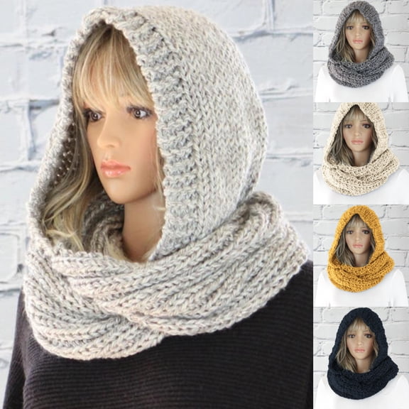 Women Winter Knitted Hooded Long Scarf Warm Wrap Head Scarves