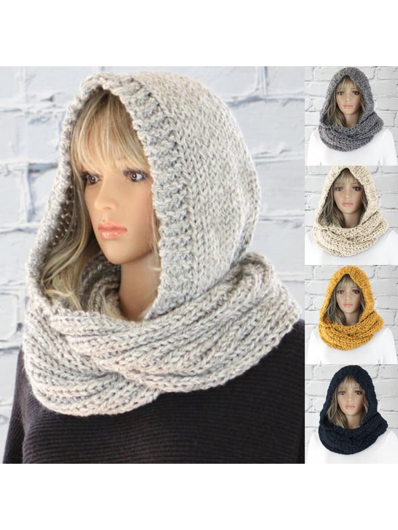 Women Winter Knitted Hooded Long Scarf Warm Wrap Head Scarves