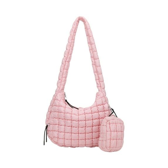 Women Winter Large Quilted Puffer Shoulder Bag with Small Zippered Purse Multipurpose Lightweight Crossbody Carryall Bag