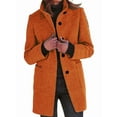 thumbnail image 1 of Women Winter Long Pea Coat Wool Blend Stand Collar Single Breast Thicken Blazer Jacket Orange-Red XL, 1 of 4