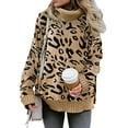 thumbnail image 1 of Women Winter Long Sleeve Turtleneck Sweater Leopard Casual Loose Pullover Tops Chunky Knitted Side Slit Jumper Shirt Streetwear, 1 of 17