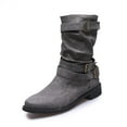 thumbnail image 1 of Women Winter Mid Calf Boots Fashion Leather Buckle Comfortable on Design with Stylish Ankle Strap Boots for Women(Color:Grey,Size:8.5), 1 of 9