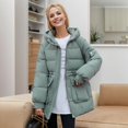 thumbnail image 1 of Women Winter Mid Length Fashionable Drawstring Waist Warm Solid Color Hooded Jacket Womens Long down Winter Coat Thick down Jacket Women Jacket Orally Coat down Padded Coat for Women Womens Long, 1 of 3