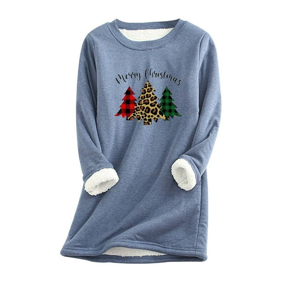 Women Winter O Neck Top Thermal Underwear Thick Sweatshirt Blouse Patchwork Christmas Crew Neck Fashionable Casual for Autumn Winter