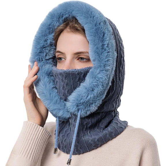 Women Winter One Piece Beanie Hat Slouchy Fleece Balaclavas Face Mask Neck Scarf Set Earmuff Ski Snow Knit Hats