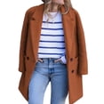 thumbnail image 1 of Women Winter Overcoat Double-breasted Turn-down Collar Long Sleeves Buttons Cardigan Plus Size Mid Length Outdoor Woolen Coat, 1 of 7