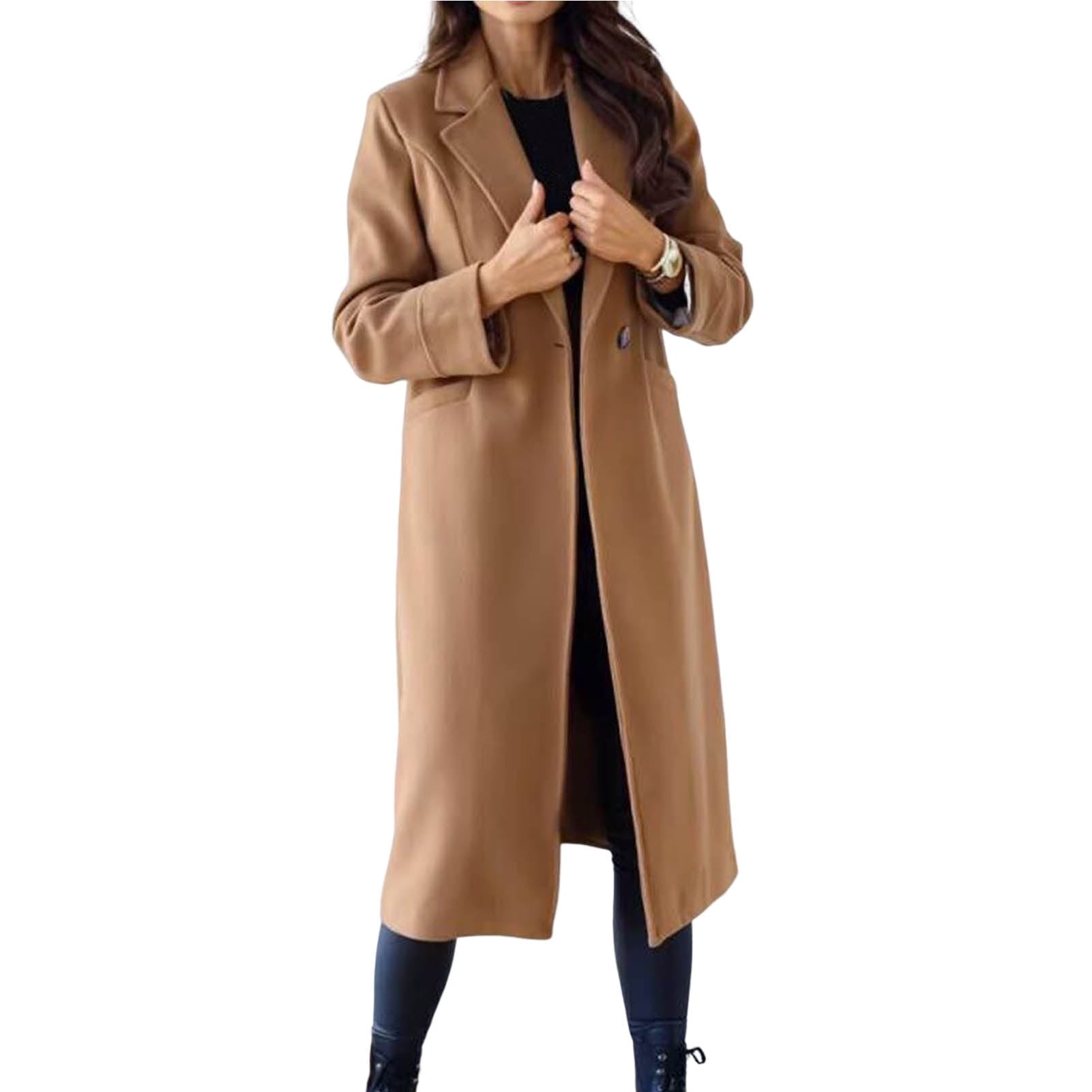 Solid Long Length Outerwear, Women's Casual Buttons Long Sleeve Fashion Loose Women's Clothing Coat,Women Winter Coats,Temu