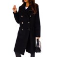 thumbnail image 1 of Women Winter Overcoat Turn-down Collar Pockets Pure Color Double-breasted Cardigan Loose Fit Coat Thermal Long Sleeves Commuting Dating Winter Coat, 1 of 8