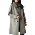 thumbnail image 1 of Women Winter Overcoat Turn-down Collar Pockets Pure Color Single-breasted Cardigan Loose Fit Coat Thermal Long Sleeves Commuting Dating Winter Coat, 1 of 8