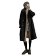 thumbnail image 1 of Women Winter Overcoat Turn-down Collar Pockets Solid Color Double-breasted Thickened Loose Fit Coat Thermal Long Sleeved Commuting Dating Spring Fall Winter Coat, 1 of 8