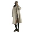 thumbnail image 1 of Women Winter Overcoat Turn-down Collar Pockets Solid Color Double-breasted Thickened Loose Fit Coat Thermal Long Sleeved Commuting Dating Spring Fall Winter Coat, 1 of 1