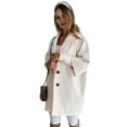 thumbnail image 1 of Women Winter Overcoat Turn-down Collar Pockets Solid Color Double-breasted Thickened Loose Fit Coat Thermal Three-quarter Sleeved Commuting Dating Spring Fall Winter Coat, 1 of 8