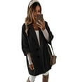 thumbnail image 1 of Women Winter Overcoat Turn-down Collar Pockets Solid Color Double-breasted Thickened Loose Fit Coat Thermal Three-quarter Sleeved Commuting Dating Spring Fall Winter Coat, 1 of 8