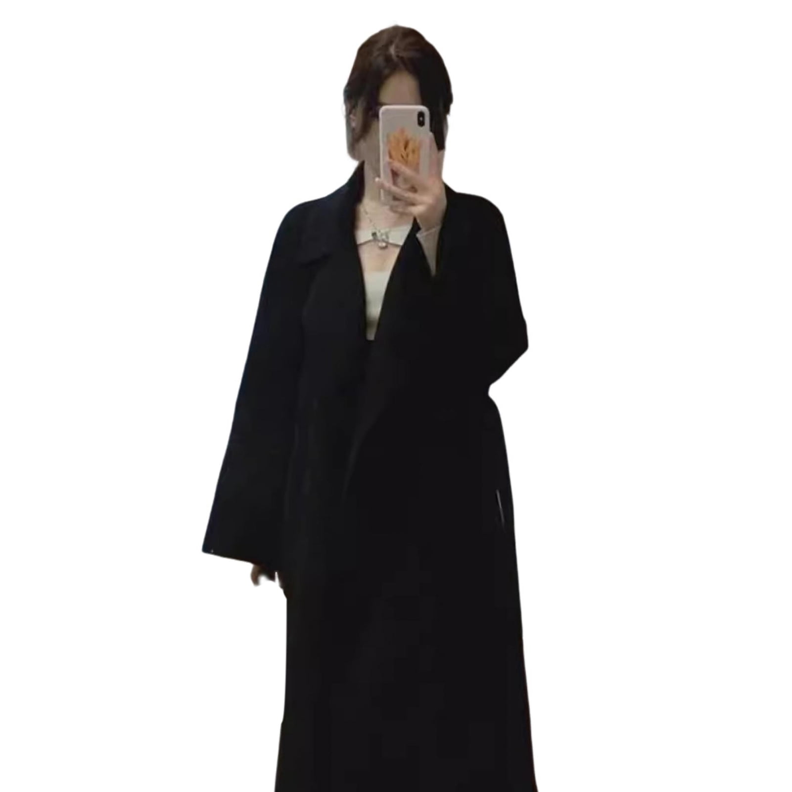 Women Winter Overcoat with Belt Turn-down Collar Pockets Pure