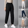 thumbnail image 1 of Women Winter Pants - Elastic High Waist Quilted Pants Diamond-shaped Texture Design Thickened Warm Sweatpants, 1 of 7