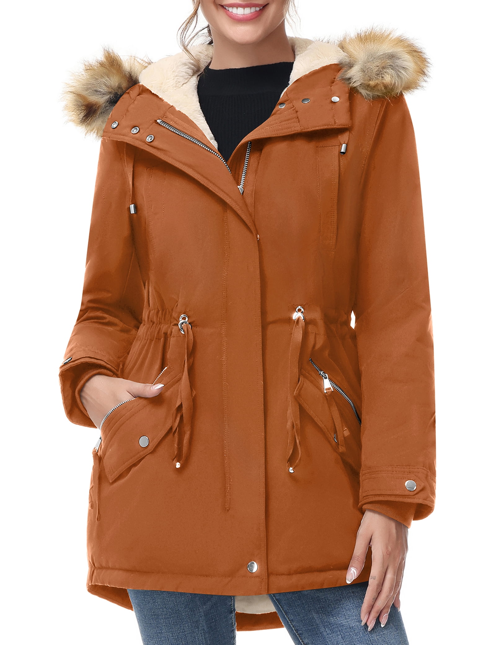 Women Winter Parka Coat, Windproof Women Winter Coat Fleece Lined Long ...