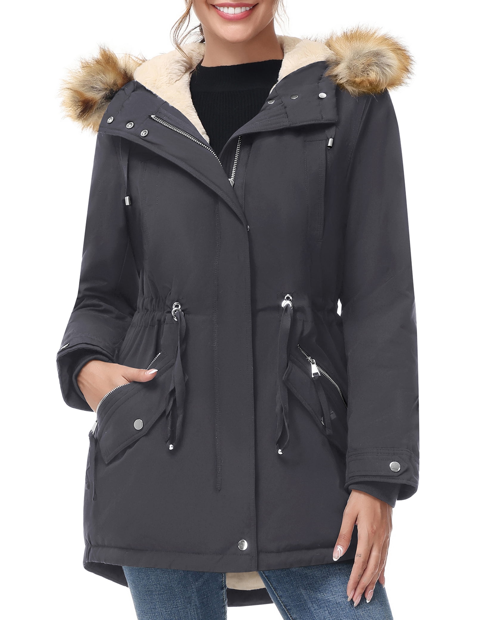 Women's Waterproof Winter Parka Jacket, Windproof Long Coat with Faux ...
