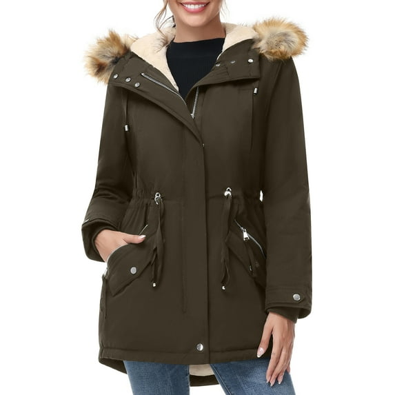 Winter Windproof Fleece Faux-Fur Hood Outerwear Coats (Women's), X-Small