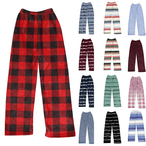 Women Winter Plaid Pants Full Length Long Trousers Sports Pants - Fleece Lined Pants with Checkered Print for Casual Use and Seasonal Outings,Red,M
