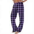 thumbnail image 1 of Women Winter Plaid Printed Pants Full Length Long Trousers Sports Pants with Drawstring for Classic and Comfortable Style,Purple,XL, 1 of 5