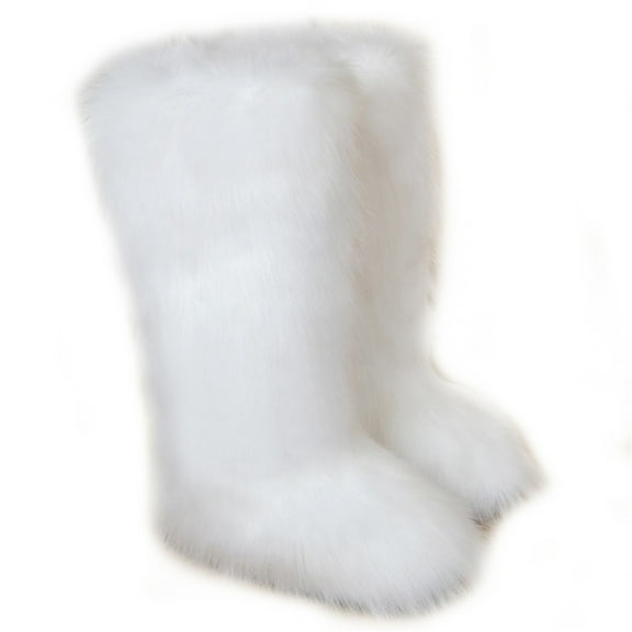 Women Winter Plush Faux Fur Knee High Snow Boots Fluffy Warm Long Boots Outside Big Size