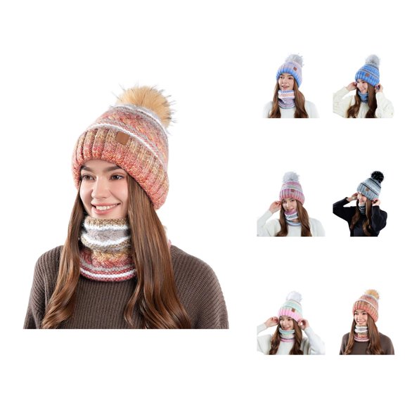 Women Winter Plush Knit Hat Scarf Set - Soft Fleece Lined Beanie And Neck Warmer, Fashion Warm Stocking Stuffers, Cold Weather Gifts For Teen Girls