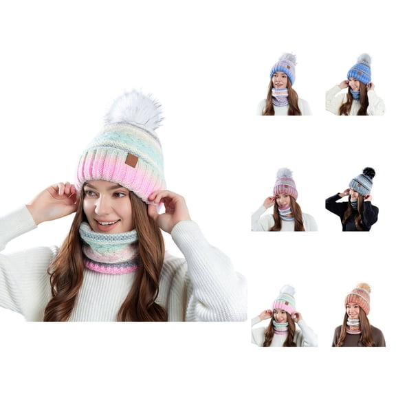 Women Winter Plush Knit Hat Scarf Set - Soft Fleece Lined Beanie And Neck Warmer, Fashion Warm Stocking Stuffers, Cold Weather Gifts For Teen Girls