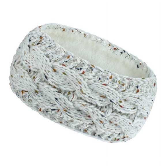 Women Winter Plush Lined Headband Twisted Cable Knit Colorful Confetti for Head Wrap Crochet Double Layer Turban Ear War