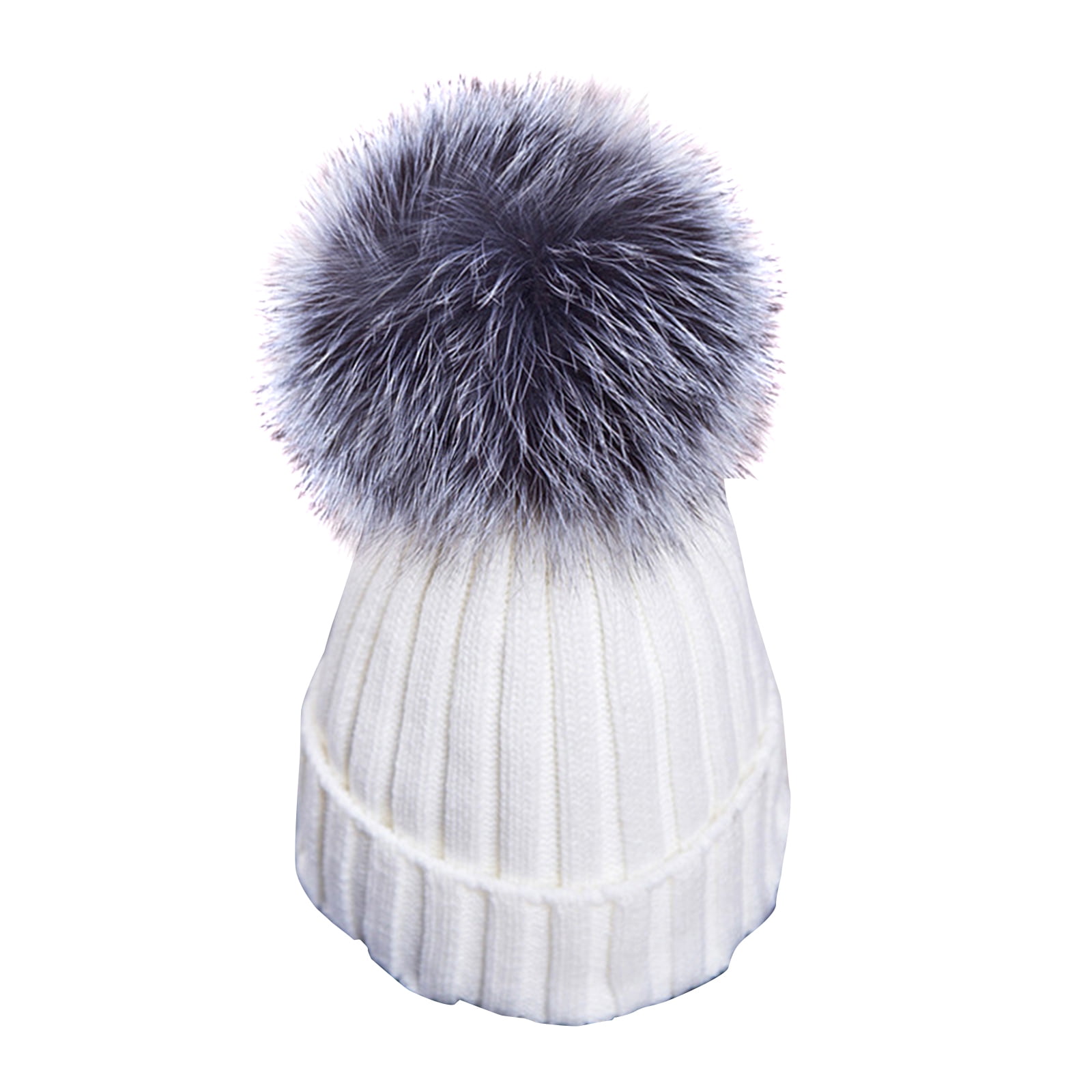 Winter Hats Kids Beanies Hat Cable Knit Thick Warm Cozy with 2 Faux Fuzzy Fur  Pompoms Solid Cuffed Ski Cap 1-11Y 