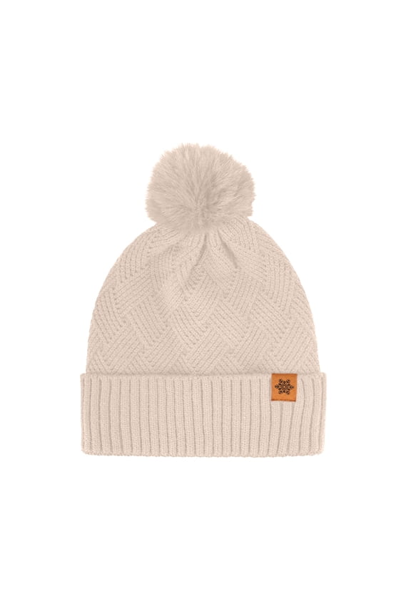 Women Winter Pompom Beanie Hat with Warm Lined Cable Pom Pom Beanie Hat Skull Cap Beige