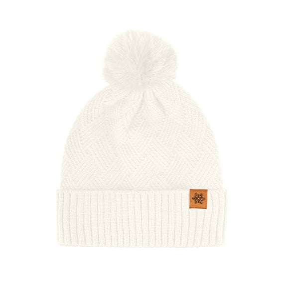 ZQUUVOU Women Winter Pompom Beanie Hat with Warm Lined Cable Pom Pom Beanie Hat Skull Cap White