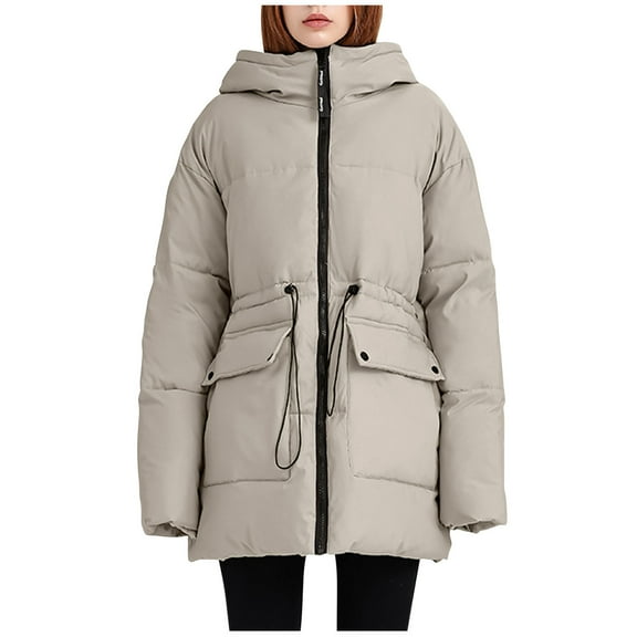 Women Winter Puffer Jacket Hooded Warm Coat Long Quilted Down Jacket Zip Up Parka Thick Insulated Outerwear