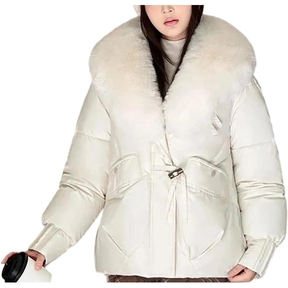 Women Winter Puffer Jacket Thick Warm Cotton Padded Loose Coat Women's Solid Color Fashionable Thick Warm Temperament Cotton Jacket With Large Collar Cotton Coat Jacket