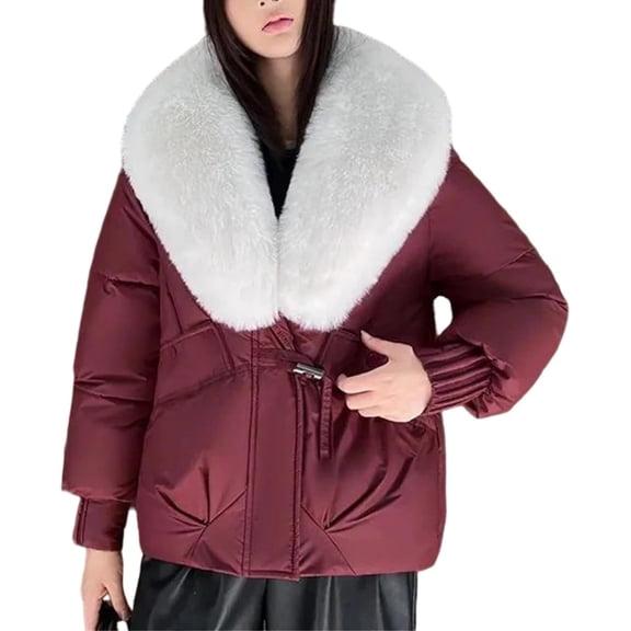 Women Winter Puffer Jacket Thick Warm Cotton Padded Loose Coat Women's Solid Color Fashionable Thick Warm Temperament Cotton Jacket With Large Collar Cotton Coat Jacket