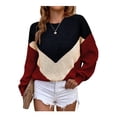 thumbnail image 1 of Women Winter Pullover Chunky Plaid Turtleneck Color Block Batwing Sleeve Knit Sweater Crewneck Knitted Pullover Sweater, 1 of 6