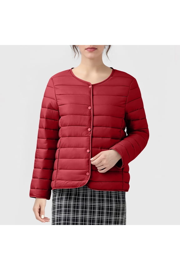 Women Winter Quilted Jackets Lightweight Collarless Button Coat Short Inner Liner Jacket Overcoat 4XL , Warm Water Proof Jacket Lady