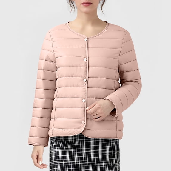 Women Winter Quilted Jackets Lightweight Collarless Button Coat Short Inner Liner Jacket Overcoat 5XL