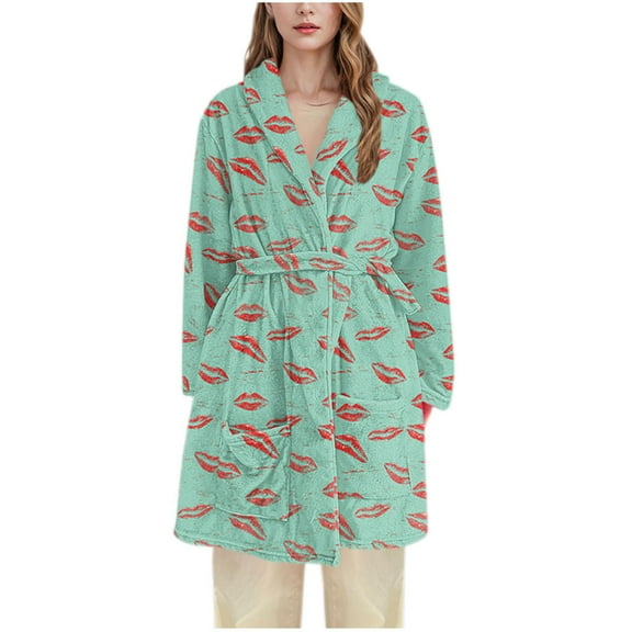 Women Winter Robe Flannels Bathrobe Long Sleeve Pajama Fleece Thick Loungewears Flannels Sleepshirt Open Front Night Gowns Shaggy Cardigan Nightshirt Belt Housecoat