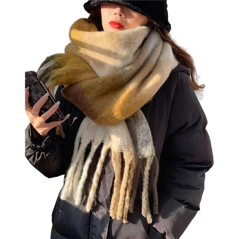 Scarf Winter Plaid Wool Scarf Neck Warmer Women Thicken Cashmere