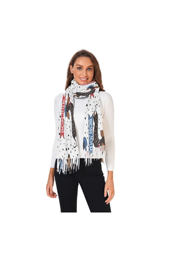 Women Winter Scarves Fashion Pashmina Shawl Wraps Long Blanket Scarf for Fall Spring Bonjour Dachshund Dogs