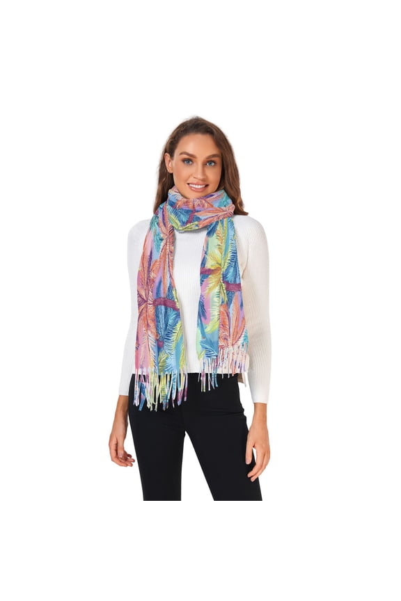 Women Winter Scarves Fashion Pashmina Shawl Wraps Long Blanket Scarf for Fall Spring Colorful Palm Tree