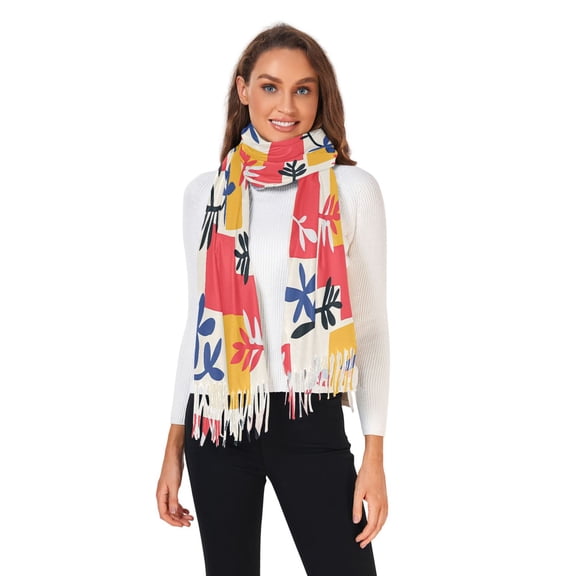 Women Winter Scarves Fashion Pashmina Shawl Wraps Long Blanket Scarf for Fall Spring Colorful Plants and Squares