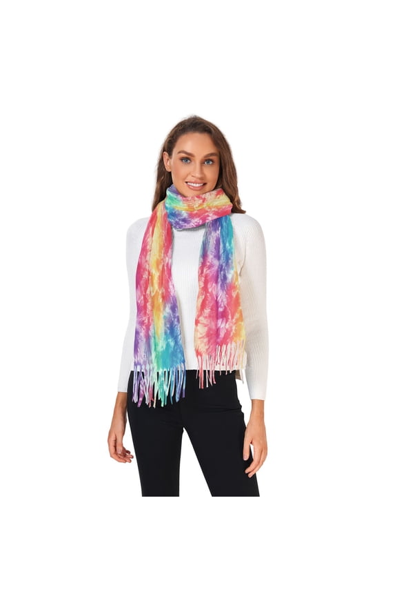 Women Winter Scarves Fashion Pashmina Shawl Wraps Long Blanket Scarf for Fall Spring Colorful Tie Dye