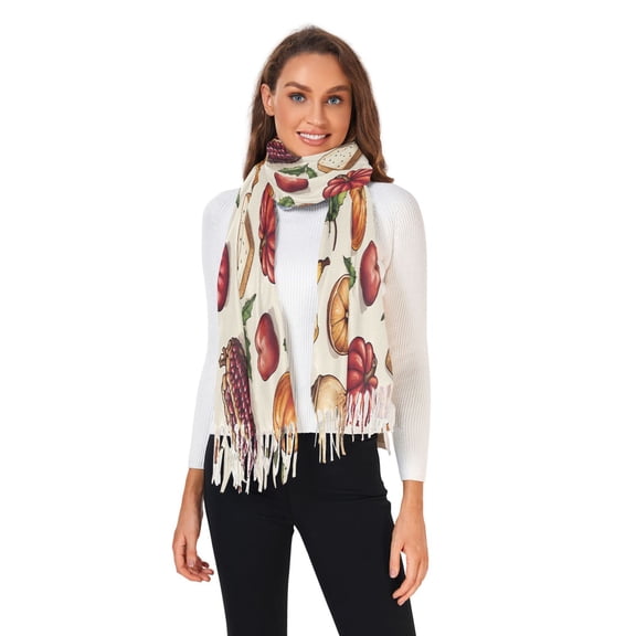 Women Winter Scarves Fashion Pashmina Shawl Wraps Long Blanket Scarf for Fall Spring Corn Apple Pumpkin