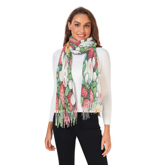 Women Winter Scarves Fashion Pashmina Shawl Wraps Long Blanket Scarf for Fall Spring Cute Bunny and Strawberry